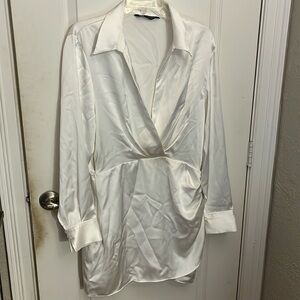 NWOT Zara Satin Shirt White XL